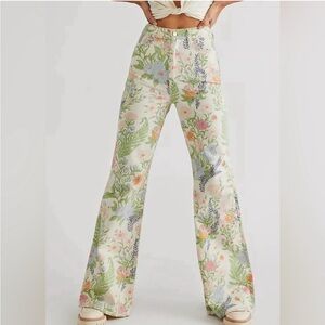 Wrangler women pants Pastel Floral High Rise Flare sz 25 boho 70s